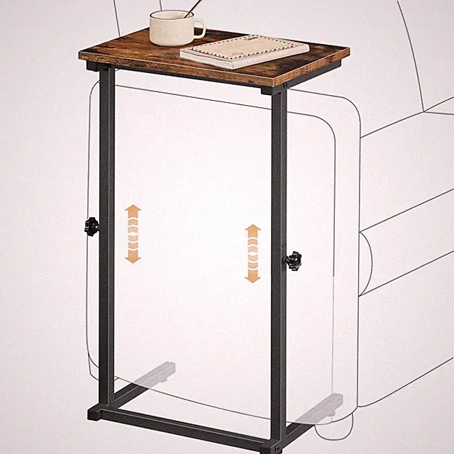 Adjustable Height C Shaped End Table Couch Small Spaces Rustic Brown BF71SF01