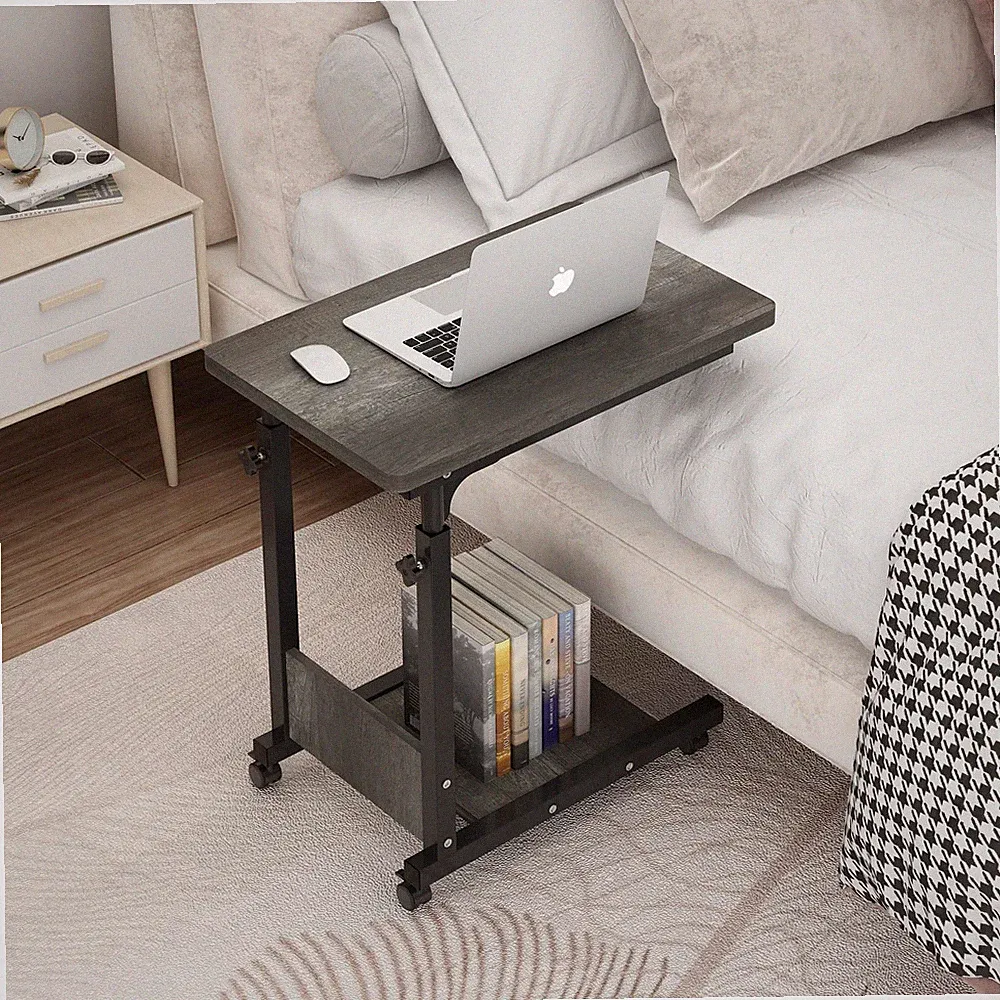 Adjustable Height C Table Sofa Side Bedside Table with Wheels, Hospital Bed T...