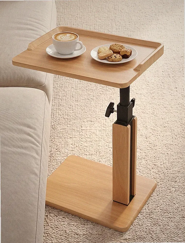 Adjustable Height C Tv Tray Side Table For Sofa Couch Recliner Living Room Teak