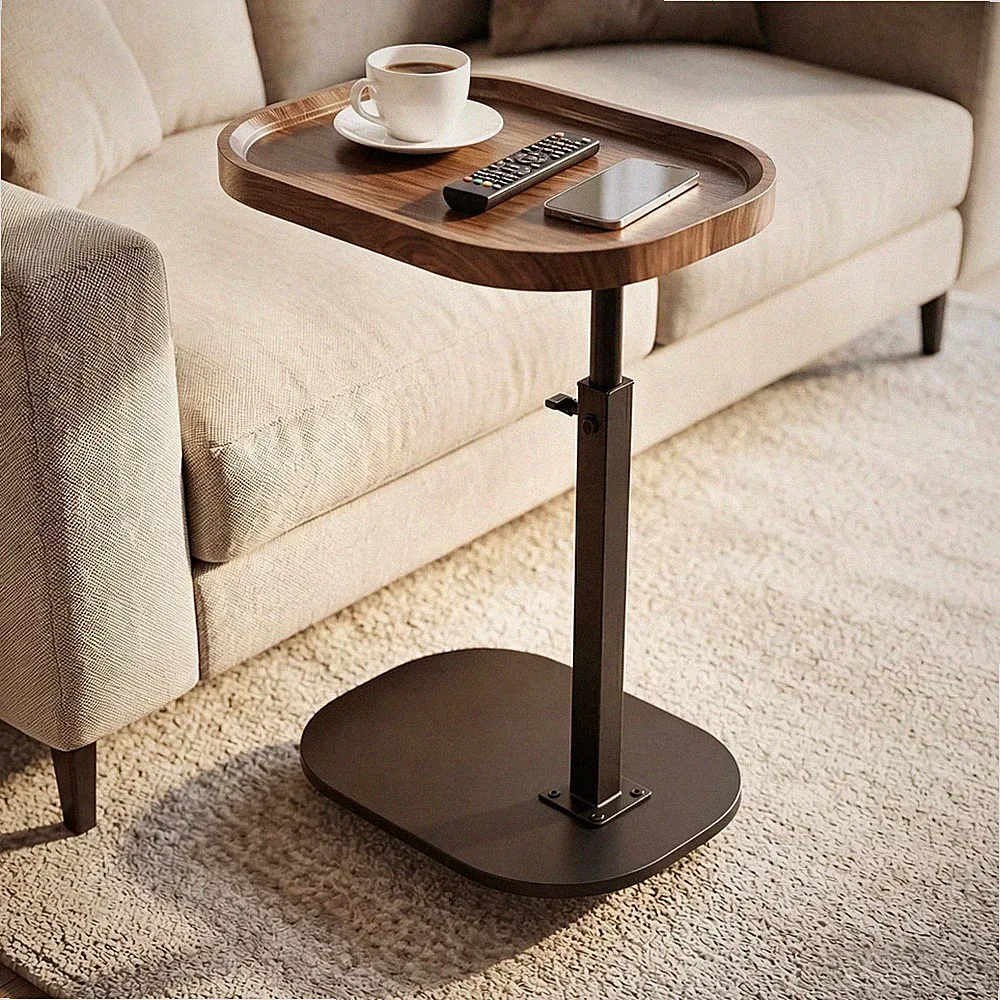 Adjustable Height TV Dinner Tray Table C Shaped End Side Table Sofa Bed Desk