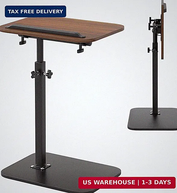 Adjustable Overbed Bedside Table Rolling Hospital Bed Laptop Desk With Wheels