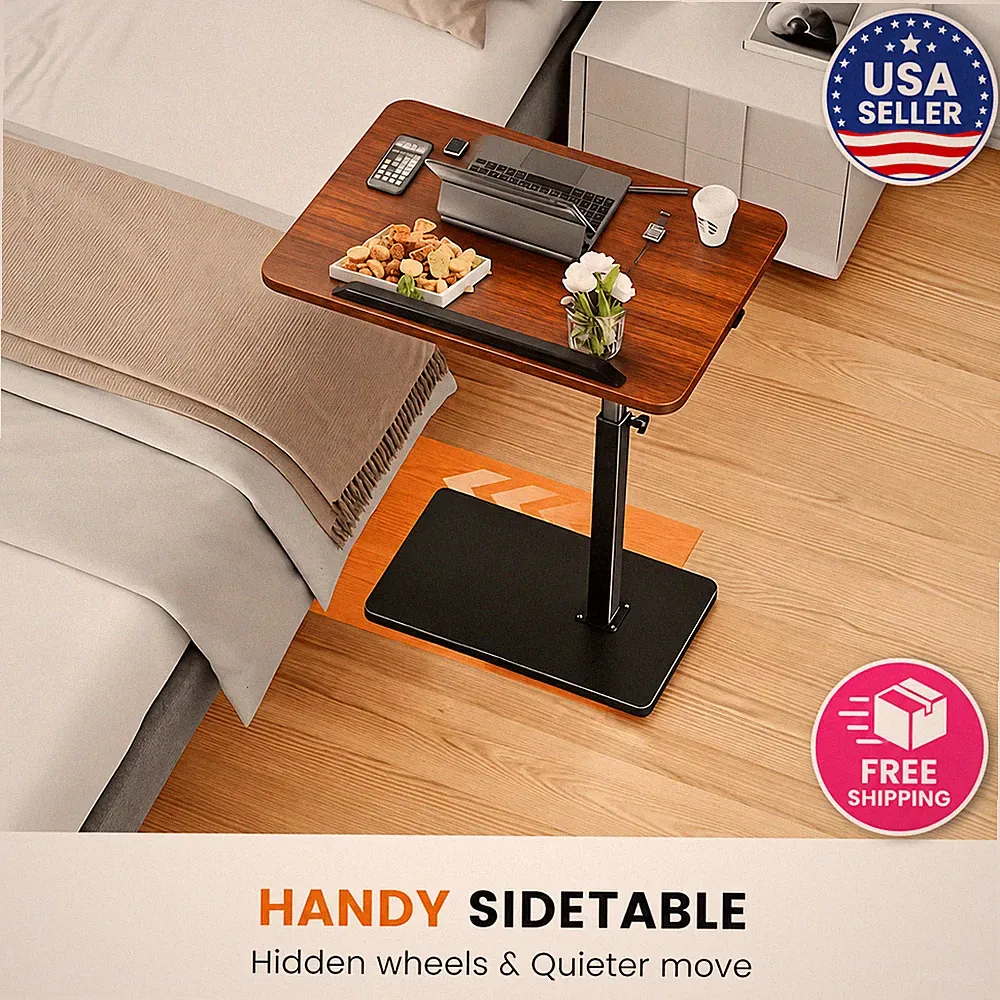 Adjustable Overbed Table Swivel Laptop Desk Small Sofa Side End Tray