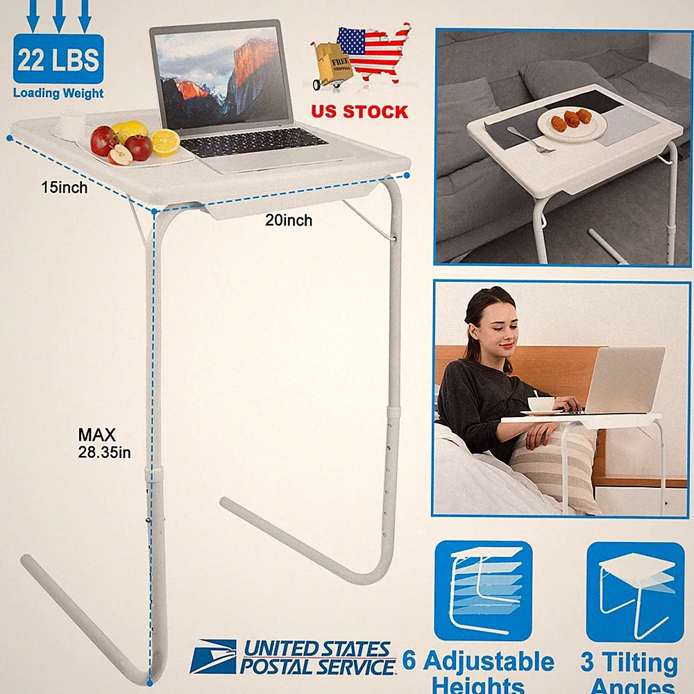 Adjustable Portable Folding Table Desk Smart TV Tray Laptop PC Dinner Bed Mate