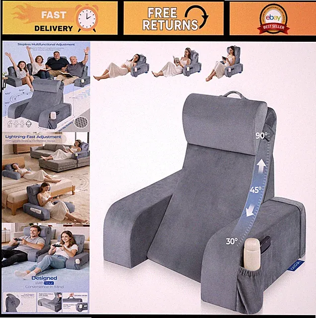 Adjustable Reading Pillow with Detachable Armrests, Back Wedge for Bed & Couch