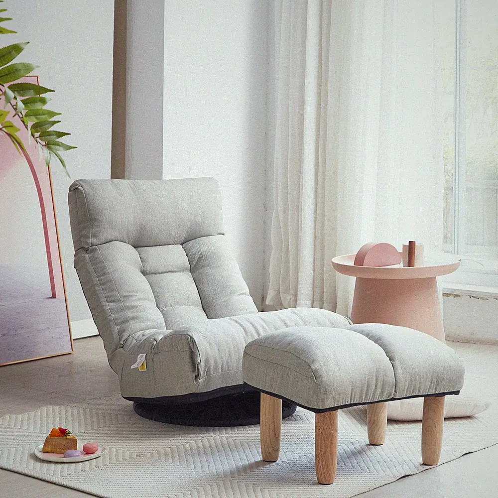 Adjustable Reclining Sofa Chair with Headrest, Gray Linen