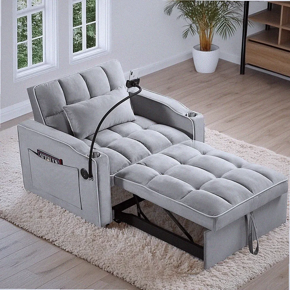 Adjustable Sofa Bed 3-in-1 Convertible Chair Sleeper Bed with Type C & USB Port