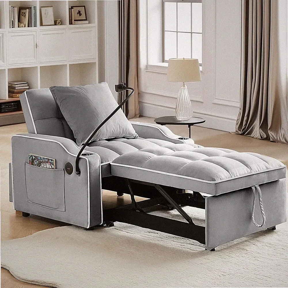 Adjustable Sofa Bed 3-in-1 Convertible Chair Sleeper Bed with Type C & USB Port