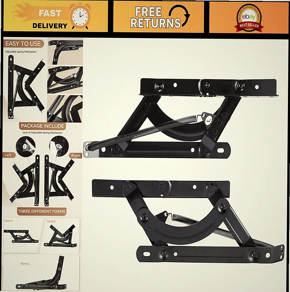Adjustable Sofa Bed Mechanism - 2 Pack Futon Hinge Hardware, 6.1" Height, Triple
