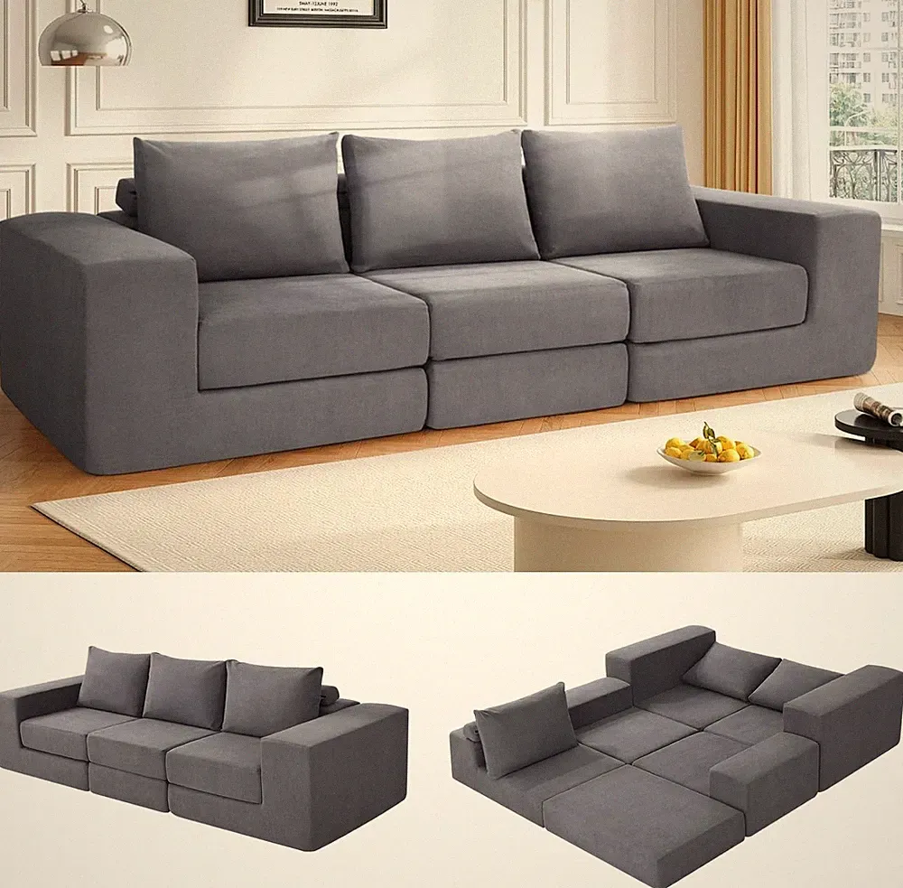 110"/109'' 3-Seat Boneless Couch Convertible Sofa Bed w/Deep Seat &Non Slip Base