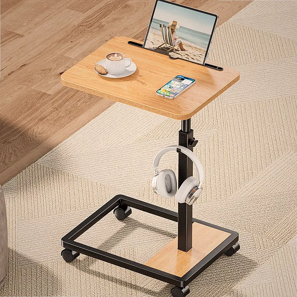 Adjustable TV Tray Table 360 Rotating C Shaped End Side Sofa Bed Wheels