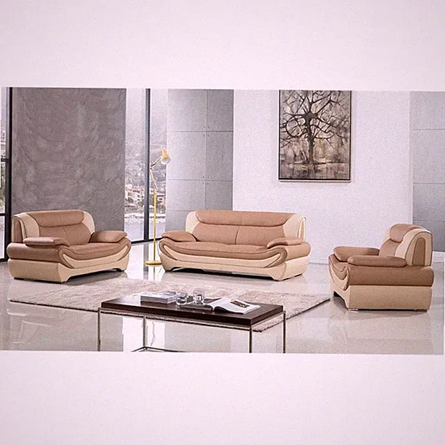 AE209 Camel (Tan) and Ivory Color With With Faux Leather Sofa