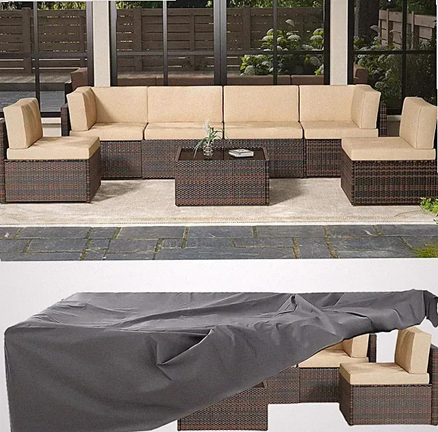 AECOJOY 7-Piece Outdoor Patio Sofa Set w/ Table & Cover, Sectional for Garden