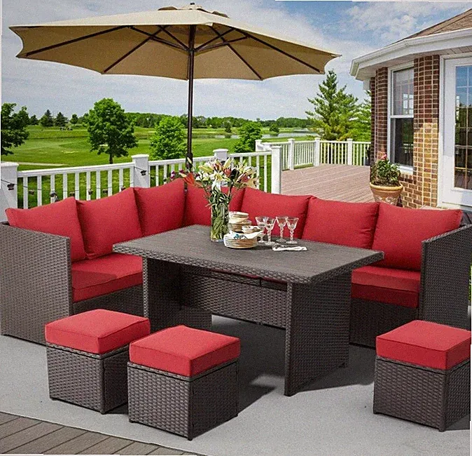 AECOJOY 7 piece patio conversation set, Outdoor sectional sofa rattan wicker