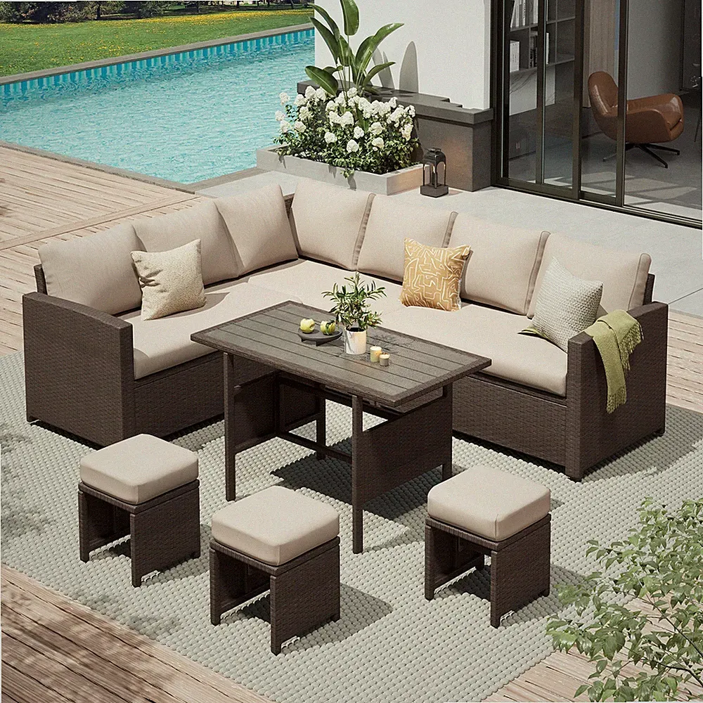 AECOJOY 7 Pieces Patio Furniture Set Outdoor Sectional Sofa Garden Rattan Sets