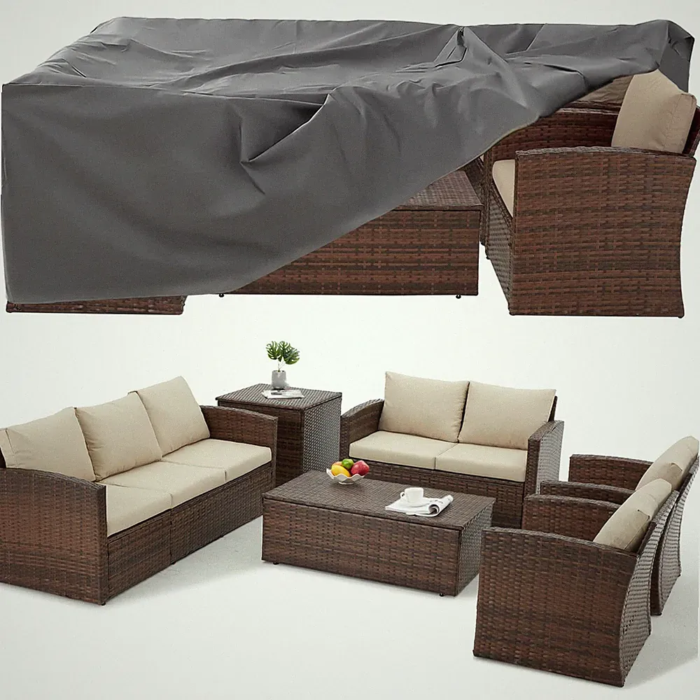 AECOJOY 7-Pieces Patio Sectional Sofa Outdoor Wicker Furniture Set W/Storage Box