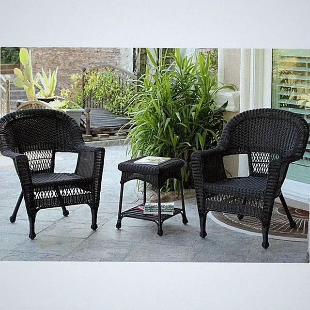 Afuera Living 3 Piece Wicker Outdoor Garden Set in Black without Cushions
