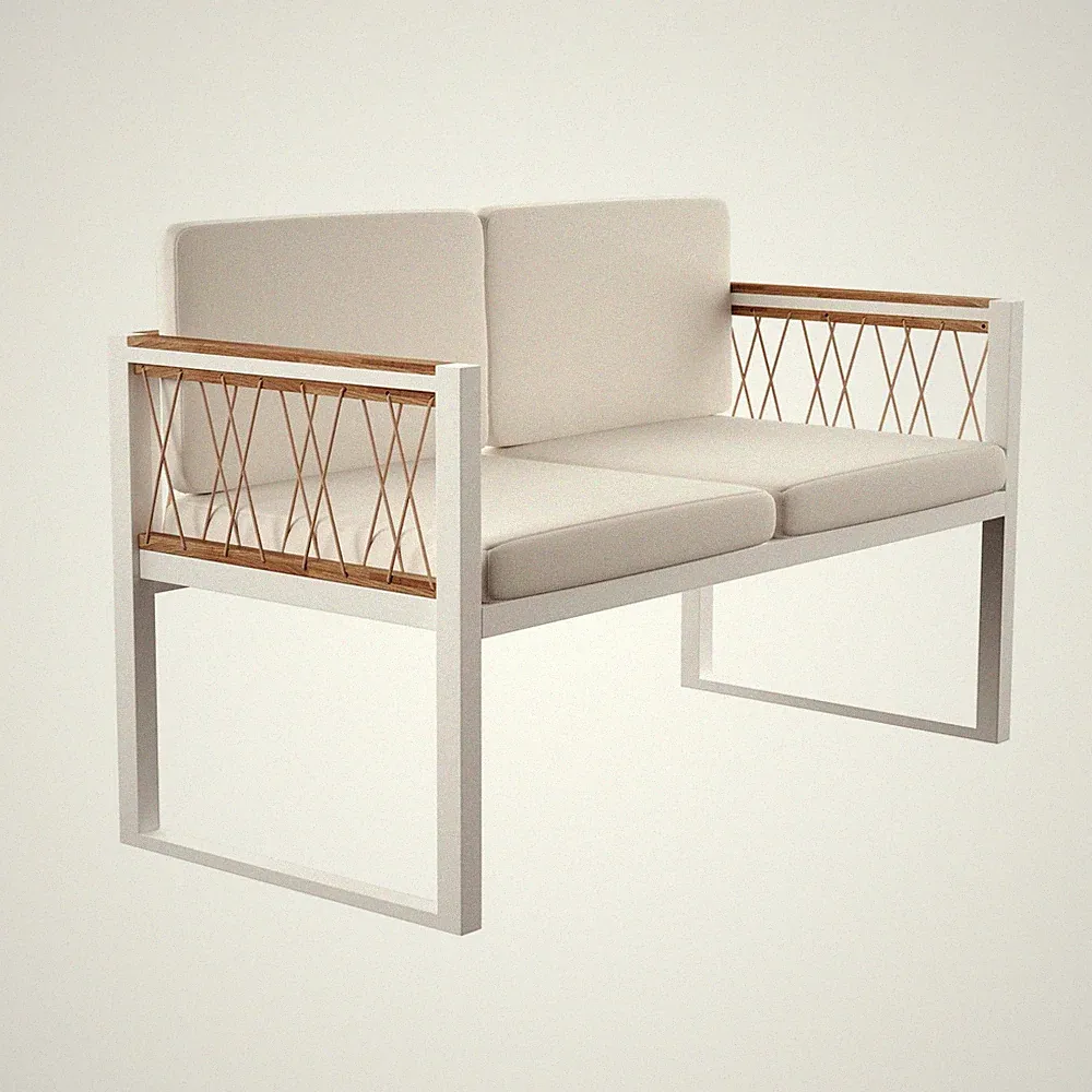 Afuera Living Modern Cushioned Outdoor Loveseat Settee in Natural / White