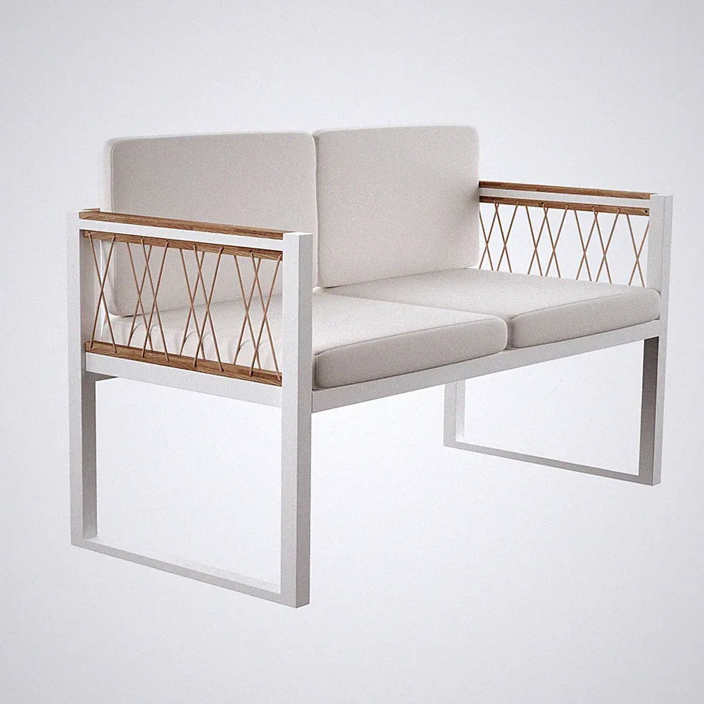 Afuera Living Modern Cushioned Outdoor Loveseat Settee in Natural / White