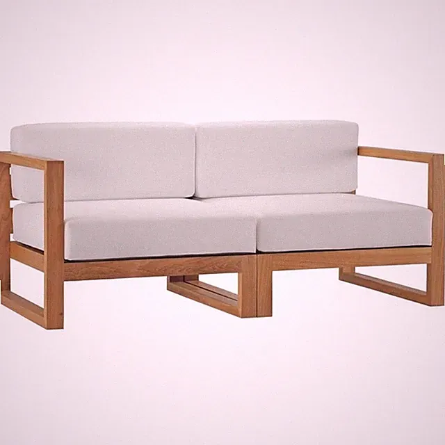 Afuera Living Solid Teak Wood Natural and White Loveseat Rectangular Water an...