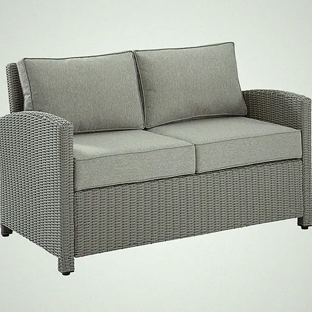 Afuera Living Transitional Wicker Patio Loveseat in Gray