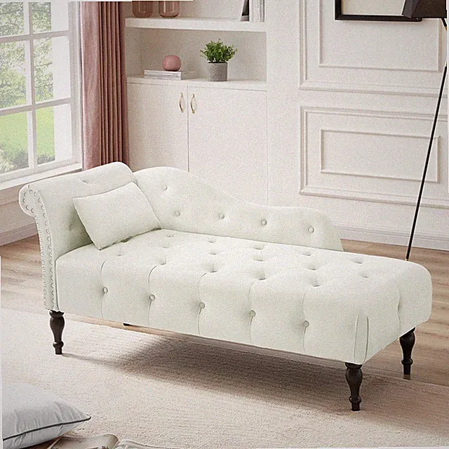 Aijia 60.6" Velvet Chaise Lounge Buttons Tufted Nailhead Trimmed Solid Wood Le