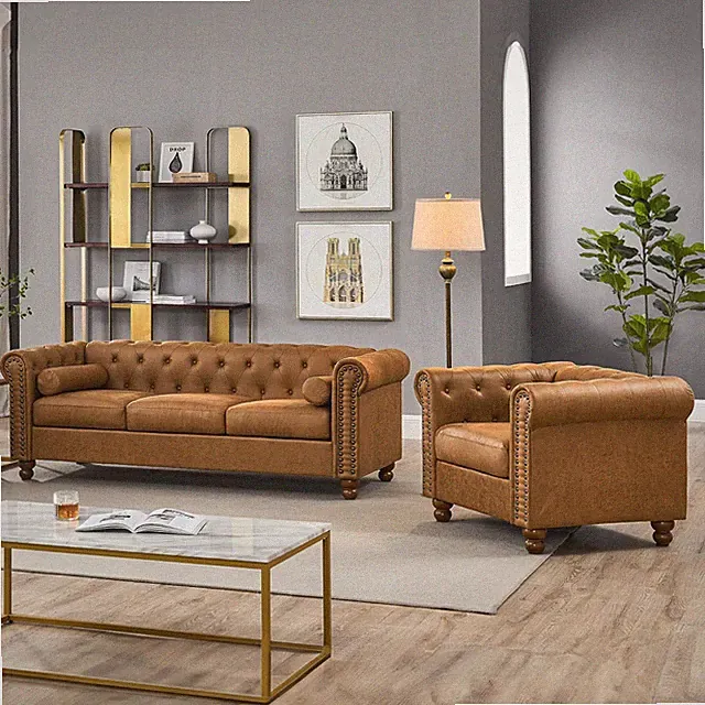 Air Leather Sofa Couch Set, 2-Piece Living Room Set, Including Rolled Arm 3-Seat