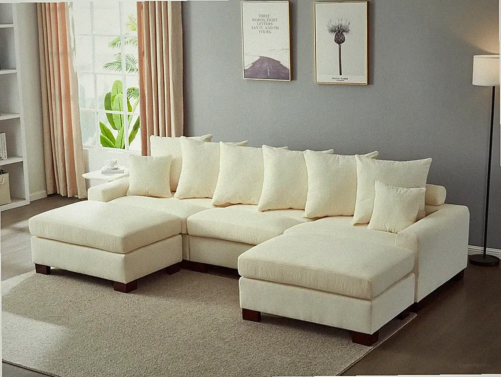 Aira Corduroy Fabric 5 - Piece Sectional in Beige