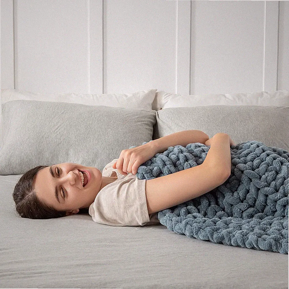 Airy Blue Handmade 15 lb Chunky Knit Weighted Blanket for Sofa & Bed