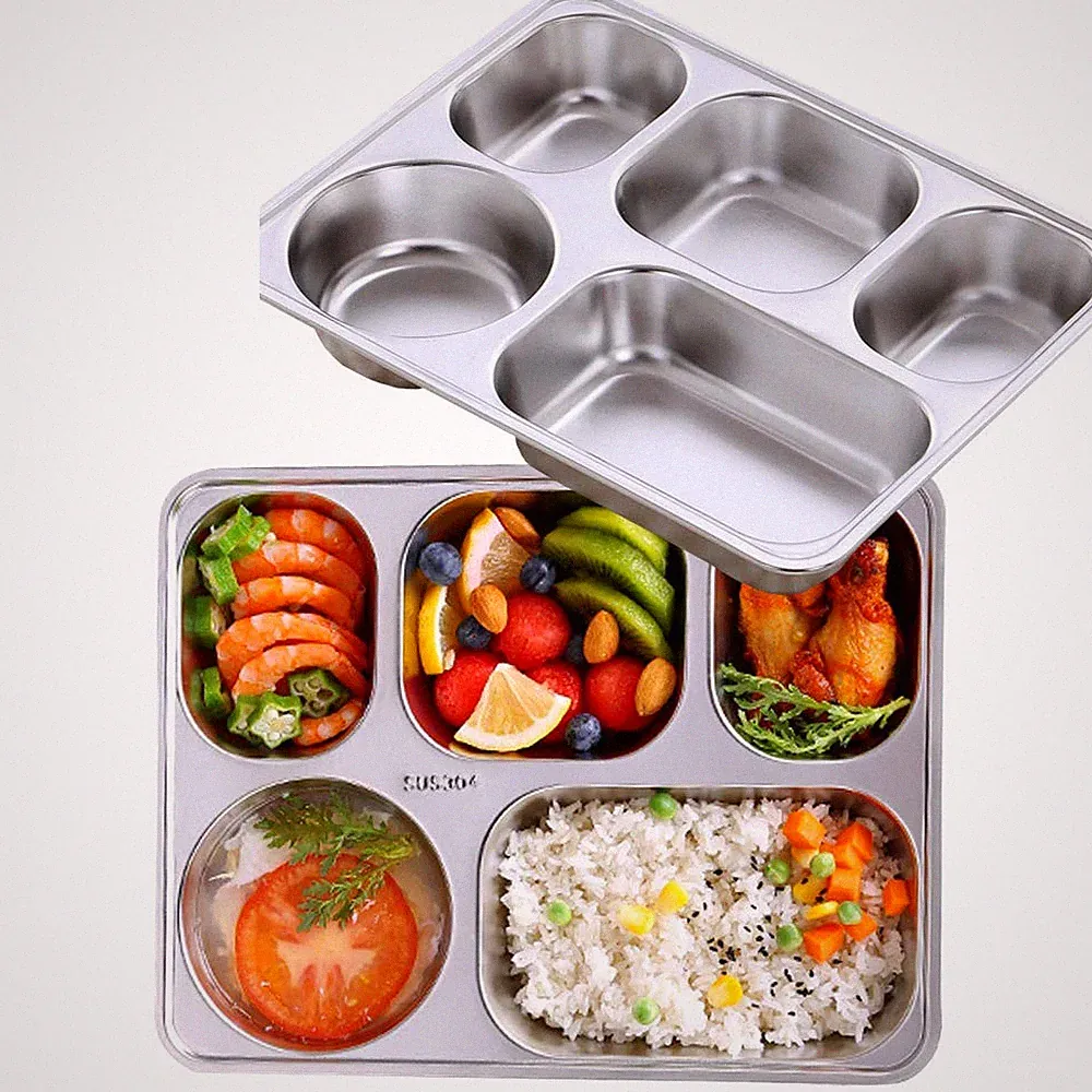 AIYoo Set of 2 Stainless Steel 5 Section Divided Dinner Plates