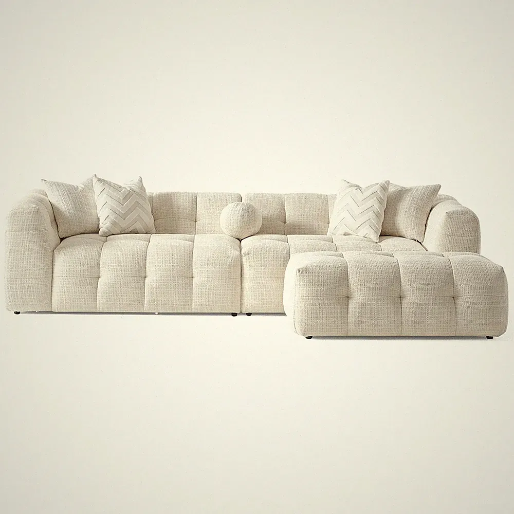Alana Tufted Ivory Chenille Modular Sectional Sofa