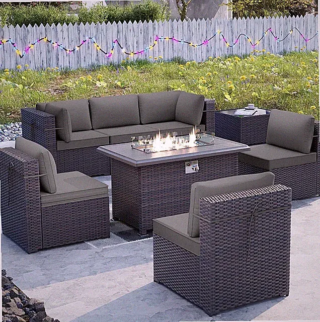 ALAULM 8 Piece Outdoor Set With 43” Gas Propane Fire pit Table