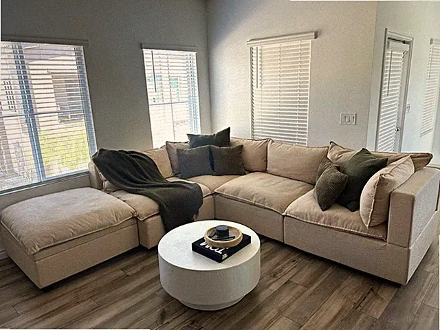 Albany Park Kova Pillow Cushion L-Shape Sectional Sofa + Ottoman Beige Fabric