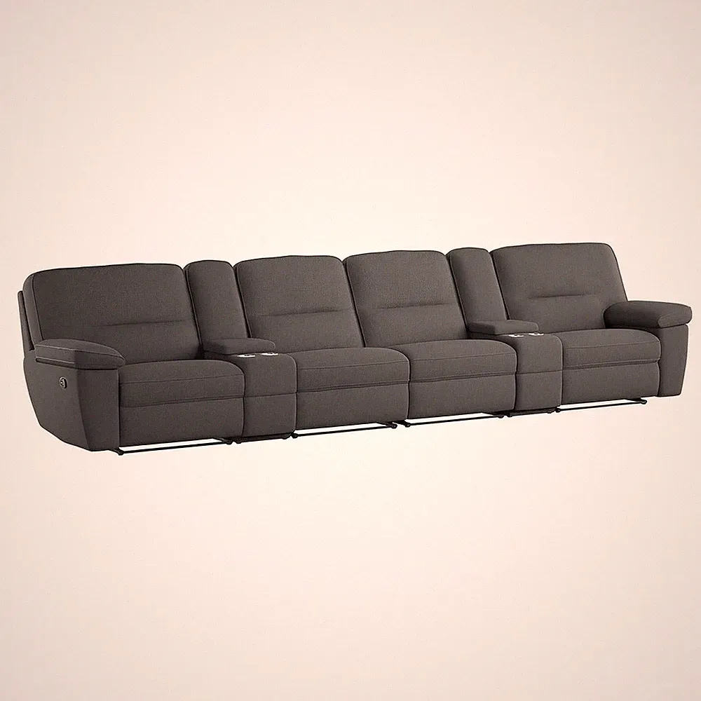 ALBERTA - 6PC RECLINING SOFA - 2 CONSOLES - GREY - 4 Recliners