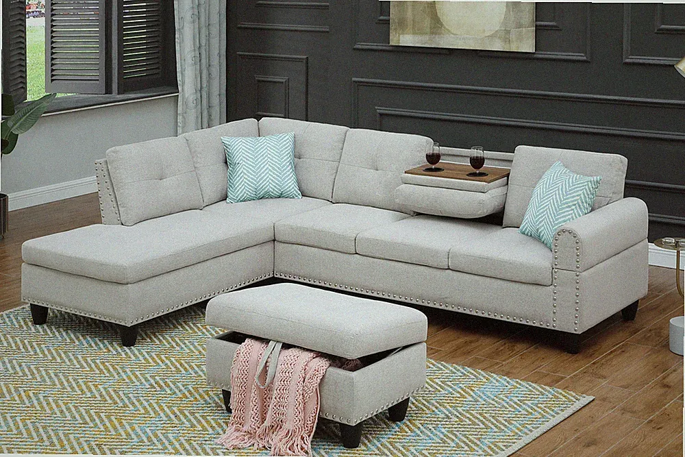 Alger 98" Left Facing Sofa & Chaise w/ Ottoman for Living Room,Office, Apartment