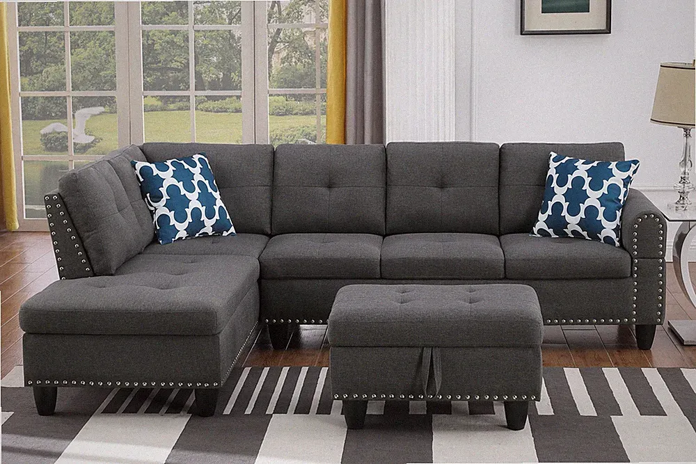 Alger 98" Wide Left Hand Facing Sofa & Chaise with Ottoman