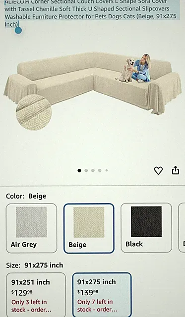 ALIECOM Beige Chenille Sectional Sofa Slipcover, Tassel Edges, Machine Washable
