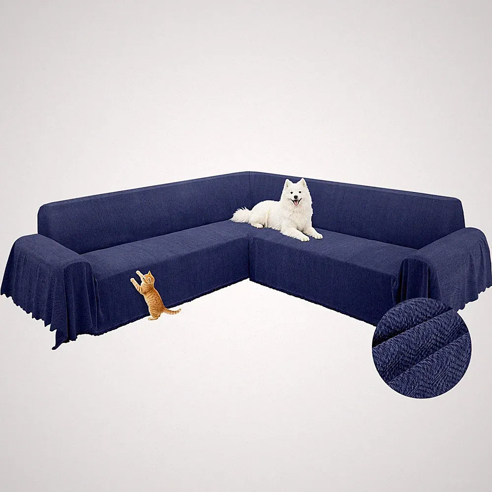 ALIECOM Corner Sectional Couch Covers L Shape Sofa Cover Tassel Chenille Soft