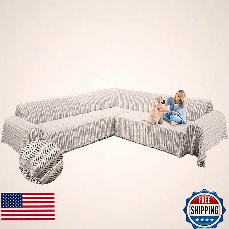 Aliecom Corner Sectional Couch Covers L Shape Sofa Cover Tassel Chenille Soft