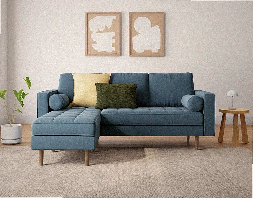 All Modern Geo 84" Wide Reversible Sofa and Chaise Ocean Blue L-Shape