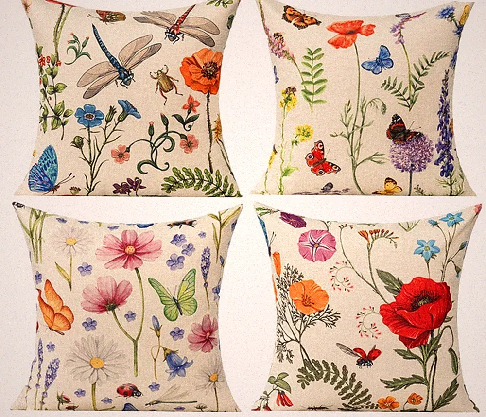 All Smiles Outdoor Patio Throw Pillow Covers 18x18 Set of 4 Spring Summer Gar...