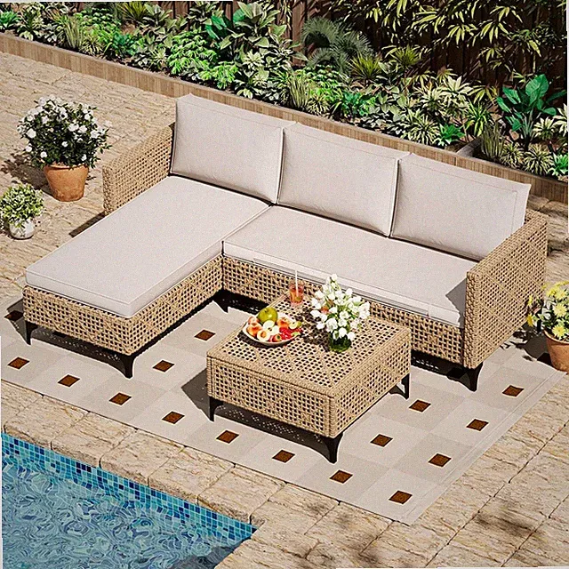 All-Weather 3-Piece Wicker Sectional Set with Cushions & Coffee Table