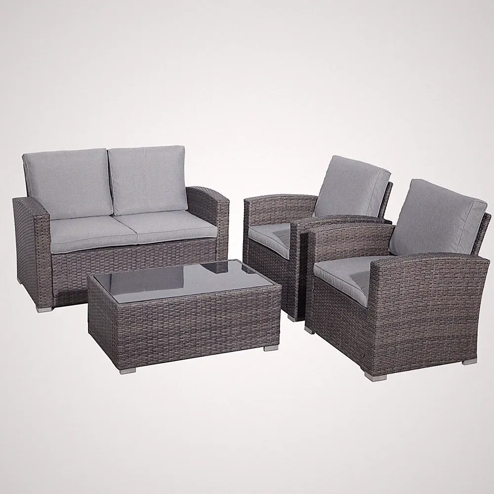 All-Weather PE Rattan Wicker Sectional Sofa Set 4Pce&Tempered Glass Coffee Table