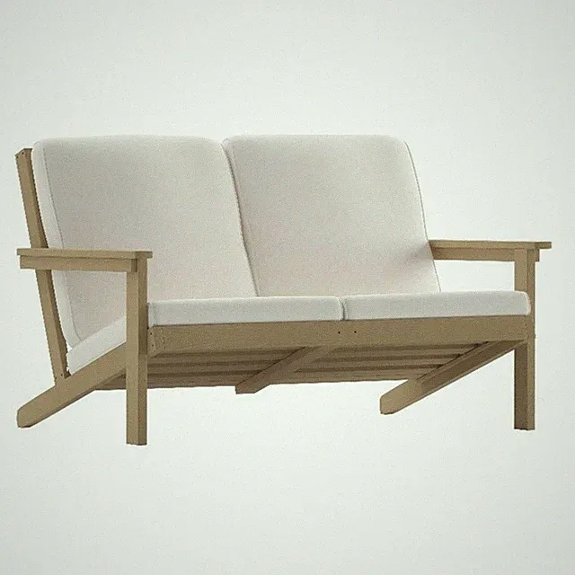 All-Weather Poly Resin Adirondack Loveseat & Cushions - Natural Cedar/Cream