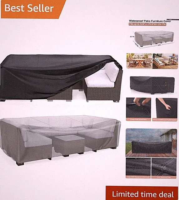 All-Weather Protection Patio Furniture Cover - Fits Sectionals & Tables 124"