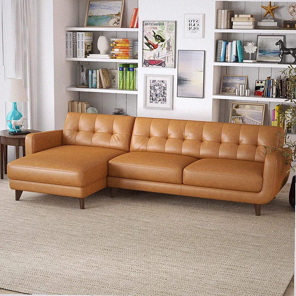 Allison Left-Facing Tan Leather Sectional Sofa Italian Style