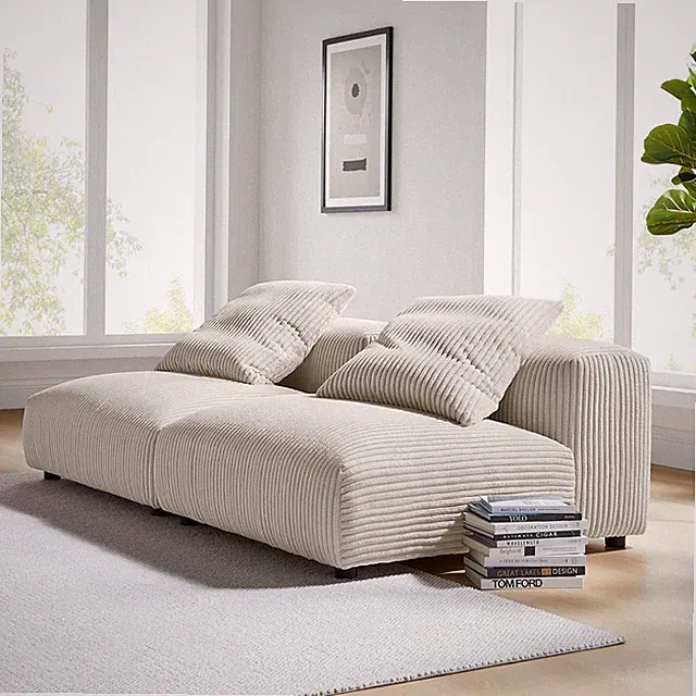 Almond Corduroy 2-Piece Modular Sofa Set - Comfy Loveseat & Armless Chairs