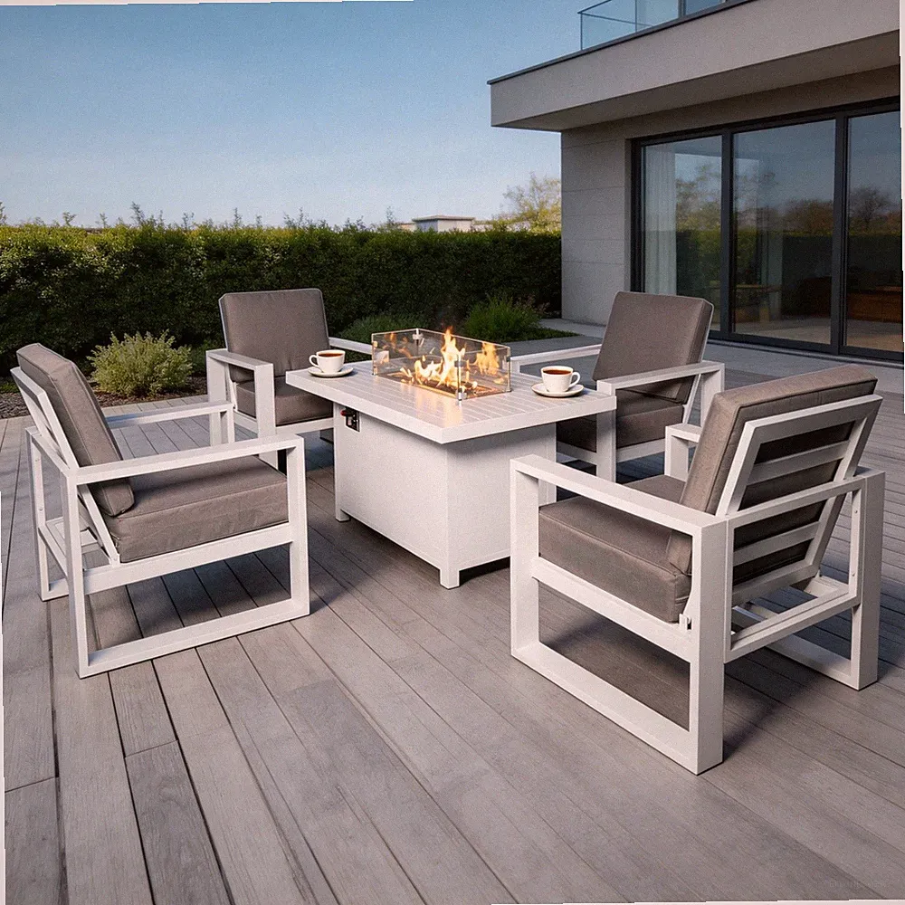 Aluminum 5 Pieces Outdoor Sectional Conversation Set with Fire Pit Table