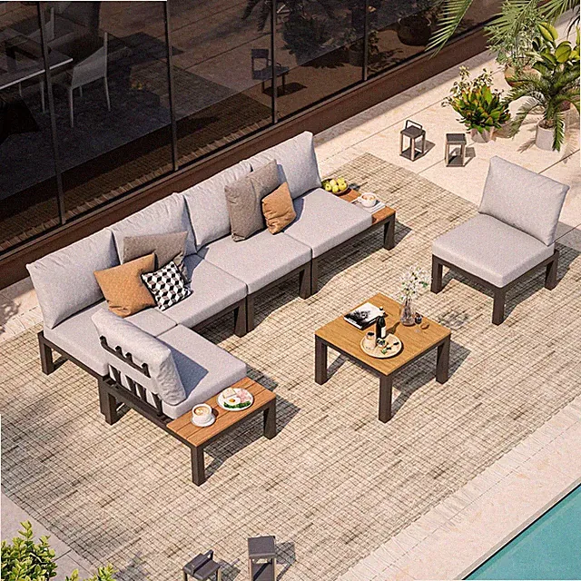 Aluminum Modular Outdoor Patio Furniture Set, 6 Seats Patio Sectional Sofa Set w