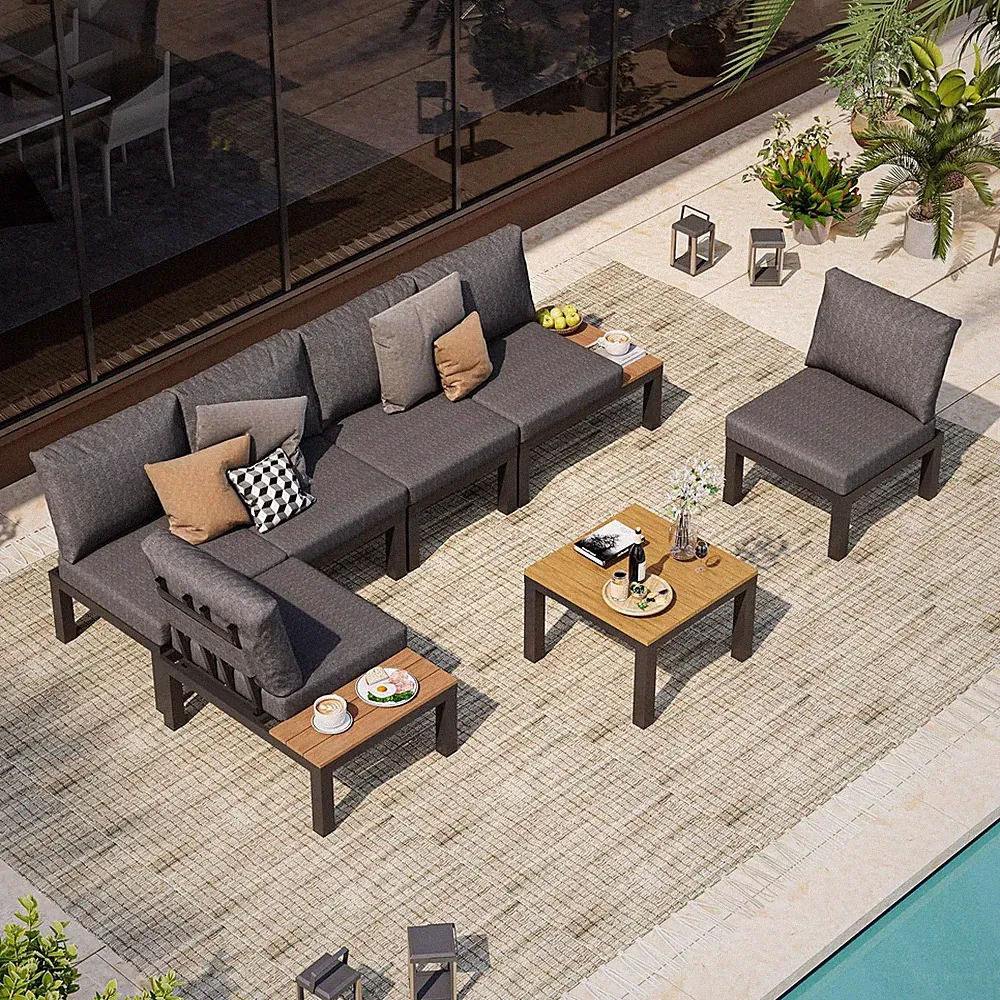 Aluminum Modular Outdoor Patio Furniture Set, 6 Seats Patio Sectional Sofa Set w
