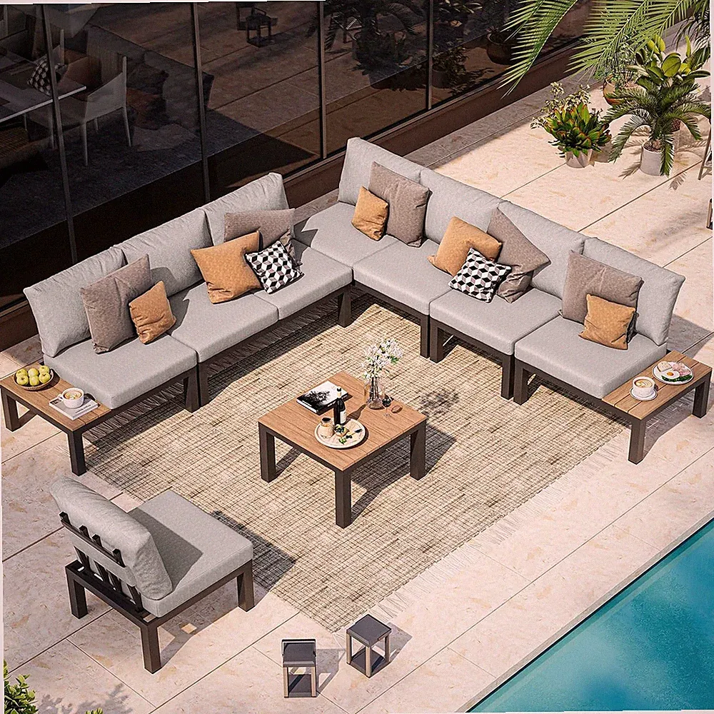 Aluminum Modular Outdoor Patio Furniture Set, 8 Seats Sectional Sofa Set with Ad